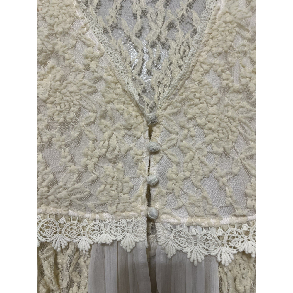 A'reve Cream L Sheer‎ Lace Crochet Trim Gauzy Fairy Whimsical Romantic Floral - Picture 3 of 16